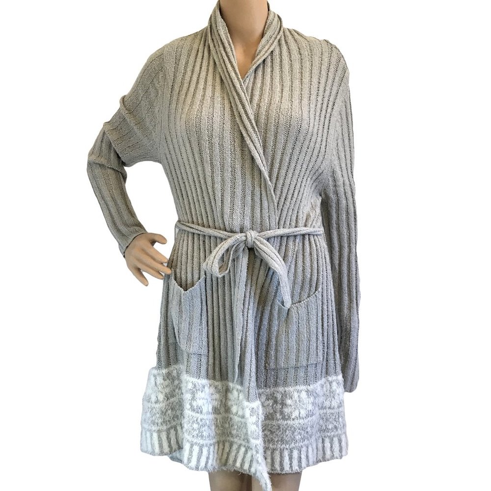 LEMON Gray Eyelash Trim Belted Cardigan M/L